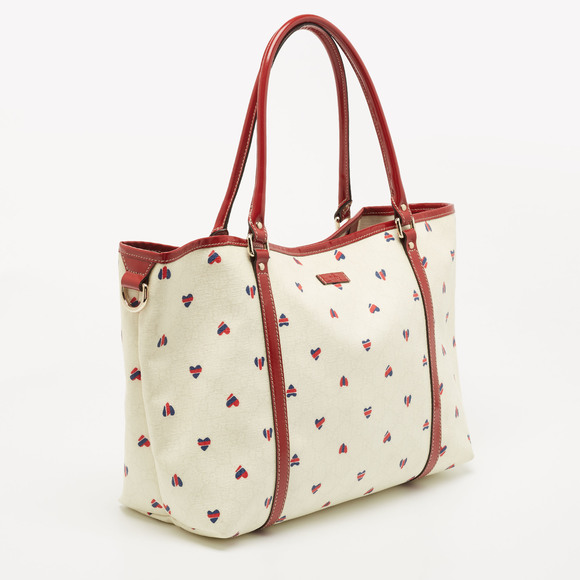 GUCCI Red/White GG Supreme Coated Canvas and Leather Large Heart Joy Tote - Picture 3 of 8